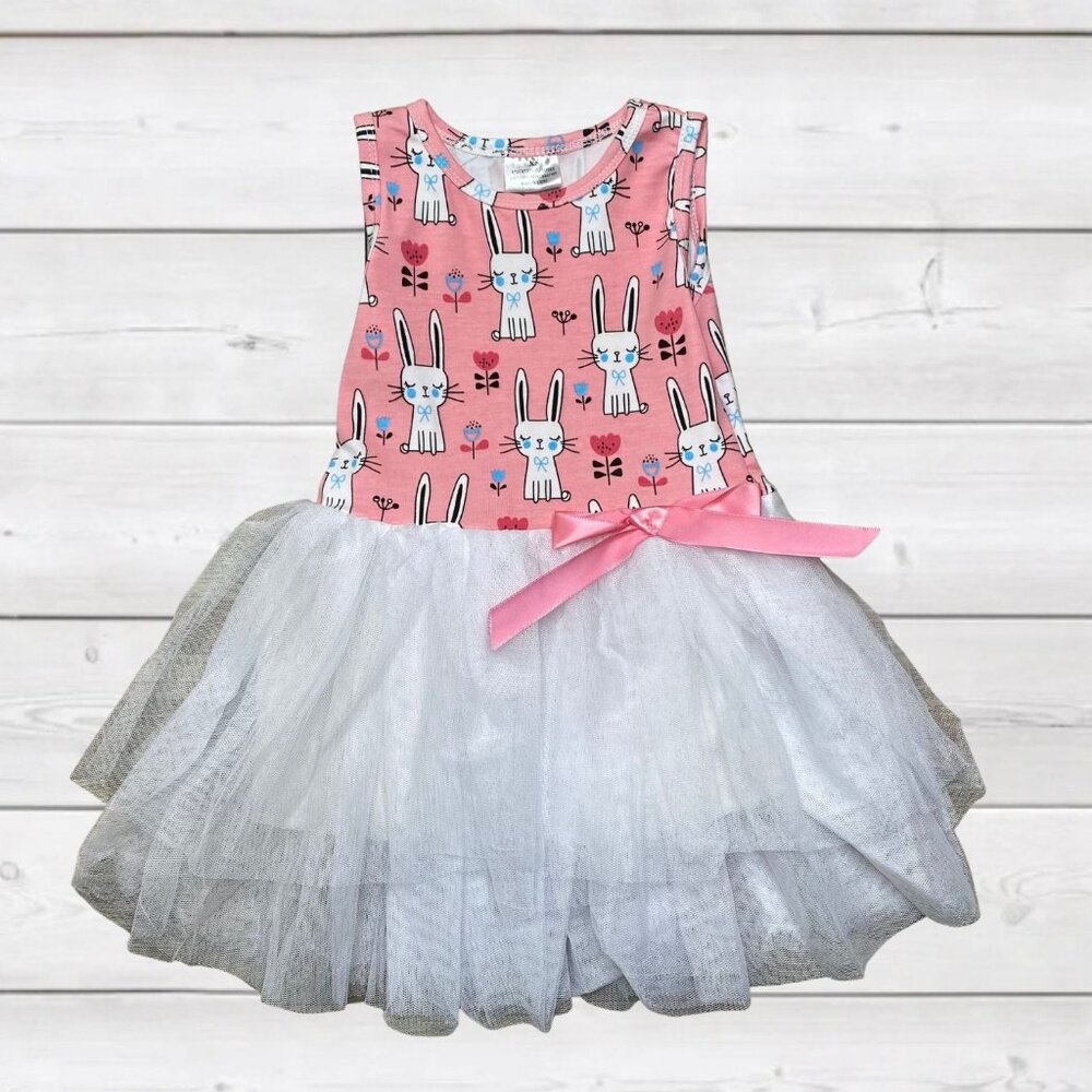 Baby Girl's Bunny Print Tulle Dress 12-18 Months Pink & White